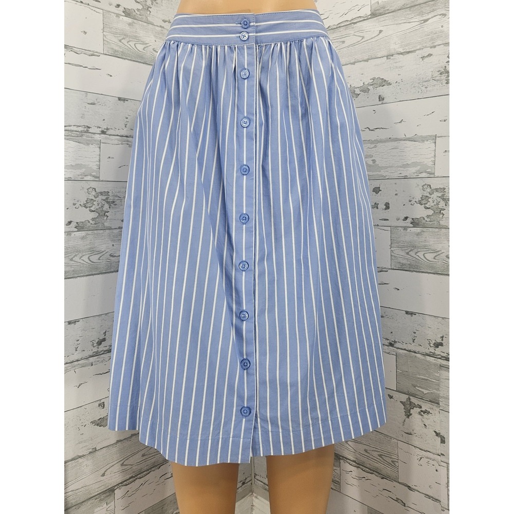 Who What Wear Blue White Striped Button Front Midi Skirt Cotton Pockets Size 6